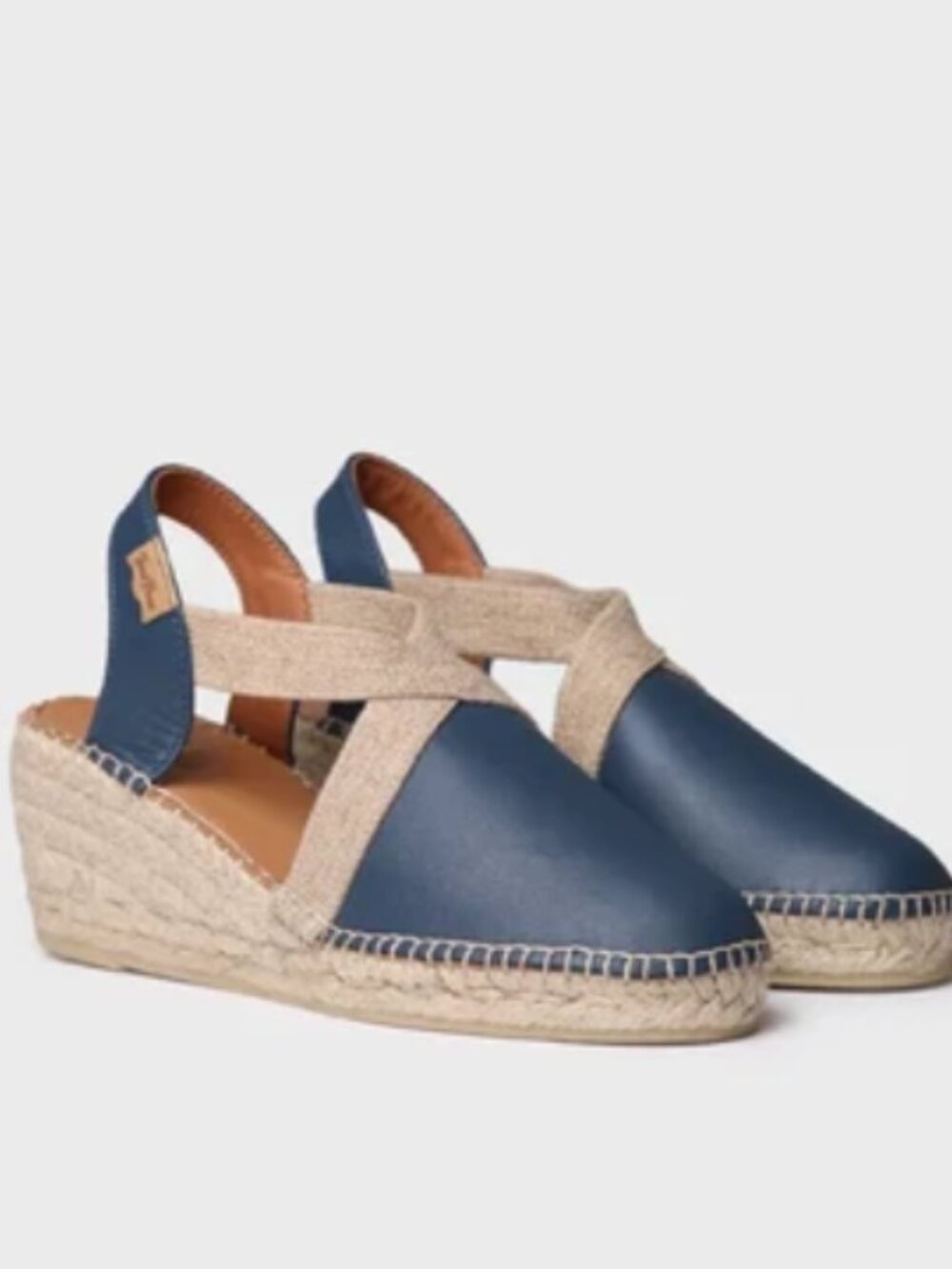 EUC Toni Pons Tossa Women's Medium Wedge Leather Espadrilles - Navy